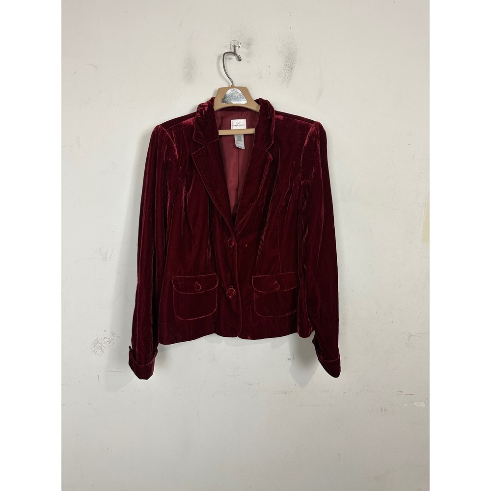 Emma James Burgundy Red Velvet Blazer Jacket Size 16 Notched Lapel Lined